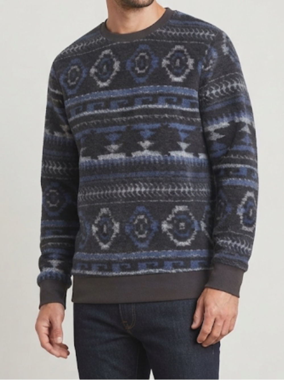 SOL ANGELES Men’s Fleece Southwestern Ikat Aztec Print Crewneck Sweatshirt Large